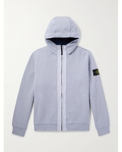 Stone Island Reversible Logo-appliquéd Ribbed Cotton-blend And Shell Hooded Jacket - Blue