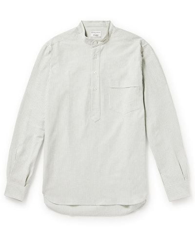 Kingsman Grandad-collar Striped Cotton-poplin Shirt - White