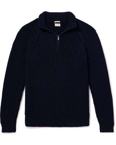 Massimo Alba Dylan Ribbed Cotton Half-zip Sweater - Blue