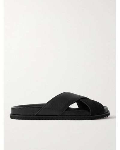 MR P. David Cross-grain Leather And Suede Sandals - Black