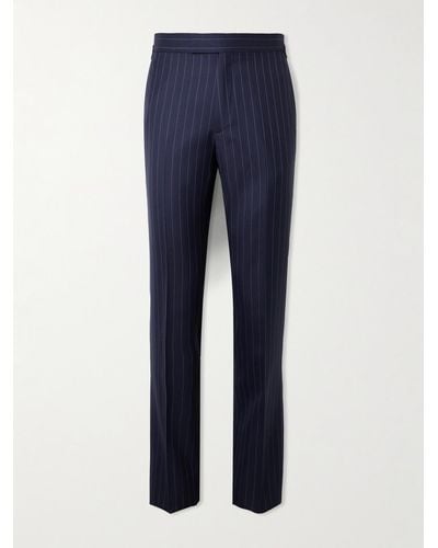 Kingsman Argylle Straight-leg Pinstriped Wool And Cashmere-blend Suit Trousers - Blue