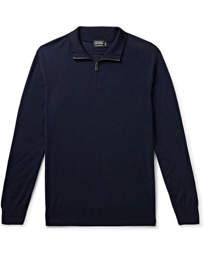 Zegna Slim-fit Wool Half-zip Sweater - Blue