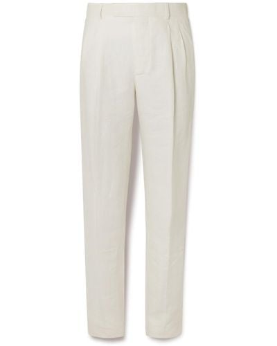 Kingsman Straight-leg Pleated Linen-twill Pants - White