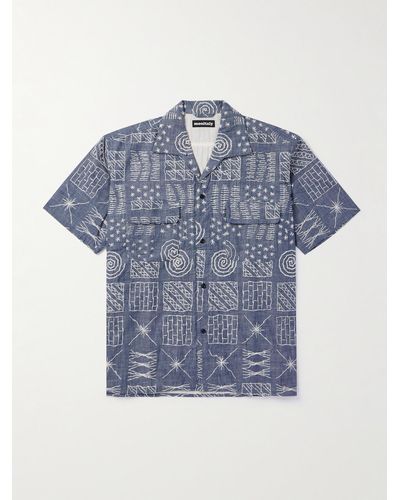 Monitaly 50's Milano Hemd aus Baumwoll-Chambray mit Stickerei - Blau