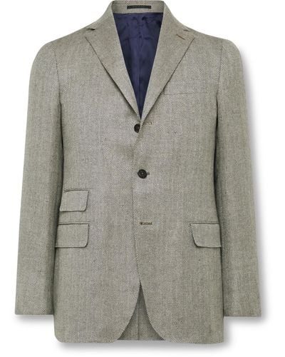 Sid Mashburn Virgil No. 2 Herringbone Wool And Linen-blend Blazer - Gray
