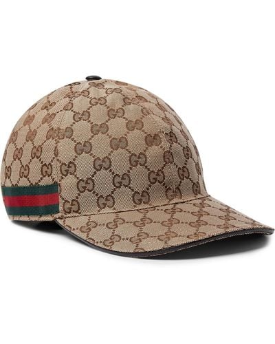 Gucci Monogram-pattern Striped-trim Woven Cap - Brown