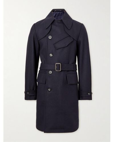 Private White V.c. Belted Melton Wool Trench Coat - Blue