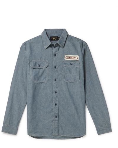 RRL Embroidered Cotton And Hemp-blend Chambray Shirt - Blue