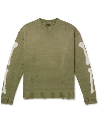 Kapital 5g Distressed Intarsia Cotton-blend Sweater - Green
