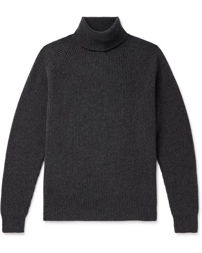 Saman Amel Ribbed Cashmere Rollneck Sweater - Gray