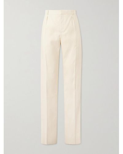 Saint Laurent Straight-leg Pleated Silk Trousers - White
