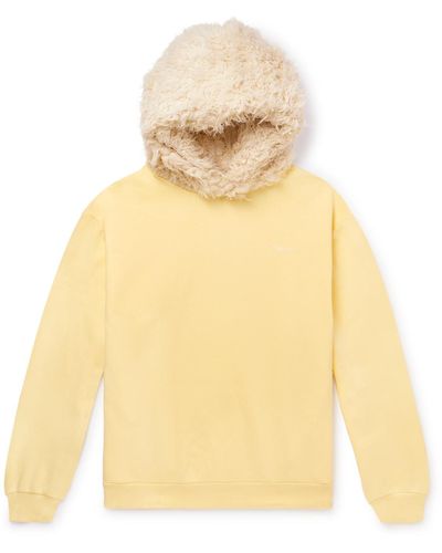 Marni Logo-embroidered Fleece-trimmed Cotton-jersey Hoodie - Yellow