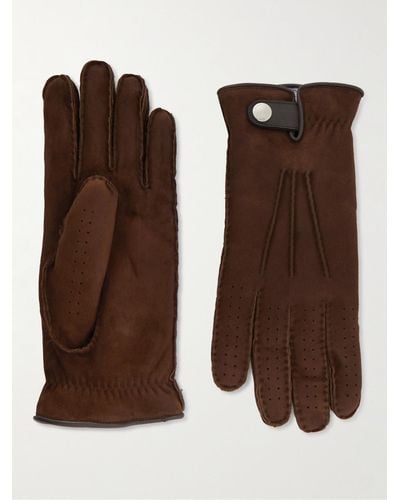 Brunello Cucinelli Leather-trimmed Suede Gloves - Brown