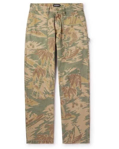 CHERRY LA Straight-leg Camouflage-print Cotton-canvas Pants - Natural