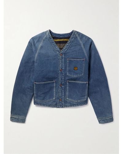 Kapital Coneybowy Reversible Denim And Striped Knitted Jacket - Blue