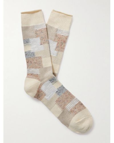 Anonymous Ism Patchwork Jacquard-knit Cotton-blend Socks - White