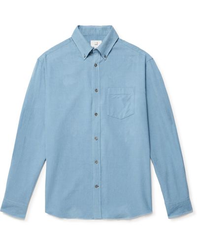 Dunhill Button-down Collar Cotton And Cashmere-blend Corduory Shirt - Blue