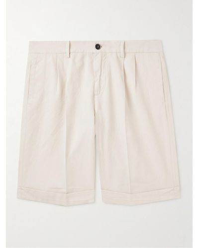 Barena Scandola Straight-leg Pleated Cotton-blend Shorts - Natural