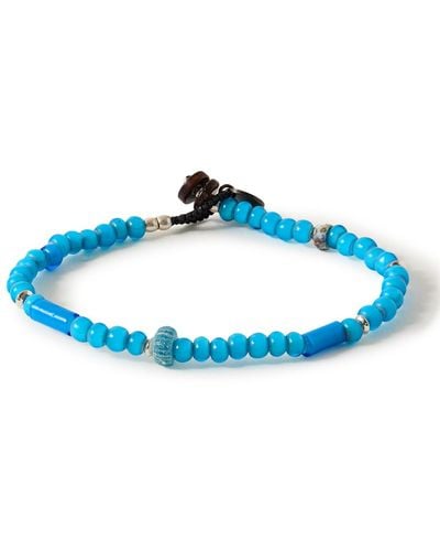 Mikia White Hearts Silver And Enamel Beaded Bracelet - Blue