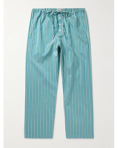 Bode Shore Straight-leg Striped Cotton-blend Drawstring Trousers - Blue