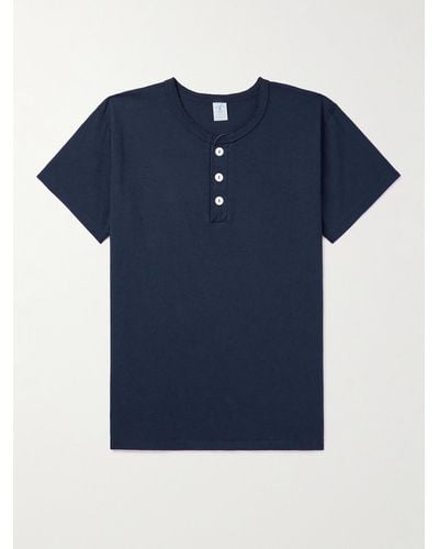 Velva Sheen Cotton-jersey Henley T-shirt - Blue