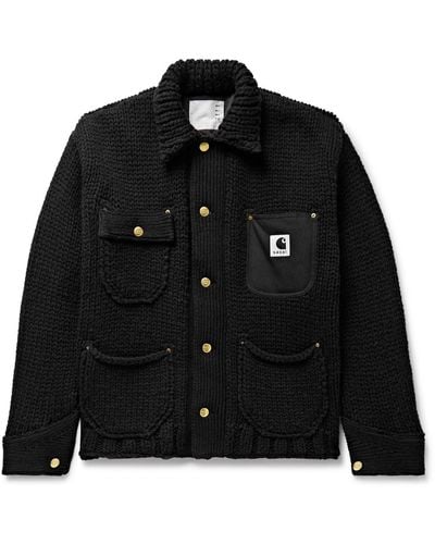 Sacai Carhartt Wip Michigan Canvas-trimmed Wool-blend Overshirt - Black