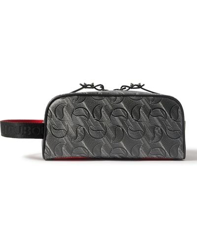Christian Louboutin Blaster Monogrammed Textured-leather Wash Bag - Gray