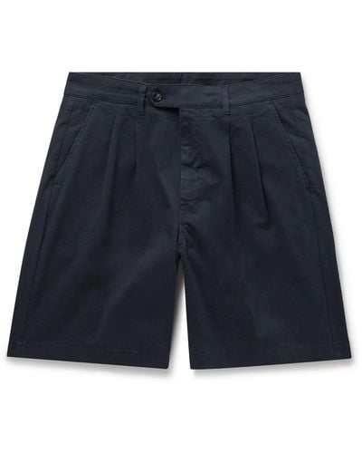 Canali Straight-leg Pleated Cotton-blend Twill Bermuda Shorts - Blue