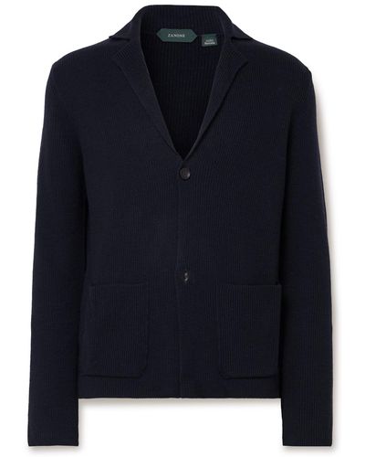 Incotex Slim-fit Ribbed Virgin Wool Cardigan - Blue