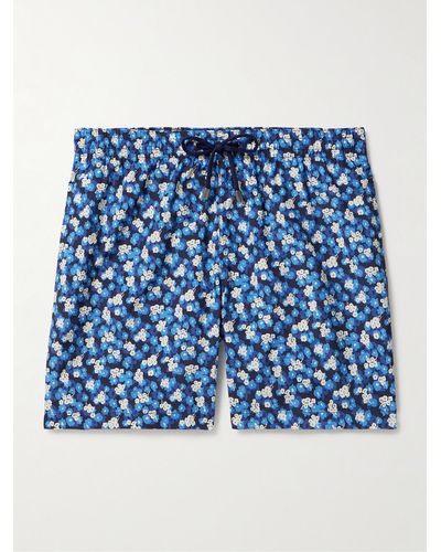 Canali Straight-leg Mid-length Floral-print Swim Shorts - Blue