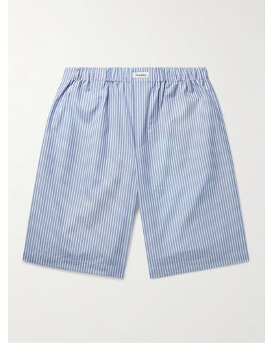 Nanushka Lubi Straight-leg Logo-appliquéd Striped Cotton-poplin Shorts - Blue