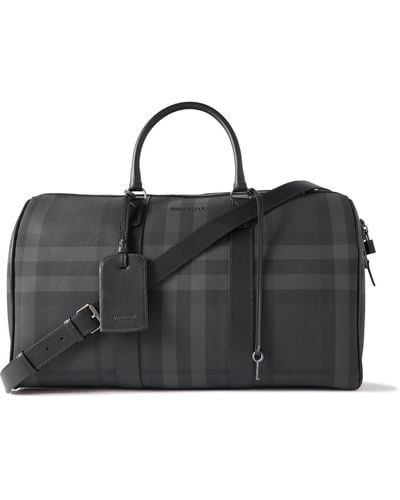 Burberry Boston Leather-trimmed Checked Coated-canvas Duffle Bag - Black