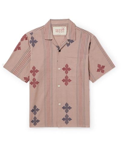 Kardo Ayo Convertible-collar Embroidered Striped Cotton Shirt - Pink