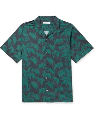 Desmond & Dempsey Camp-collar Printed Cotton Shirt - Green
