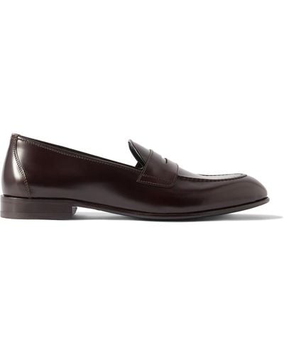 Brioni Glossed-leather Penny Loafers - Brown