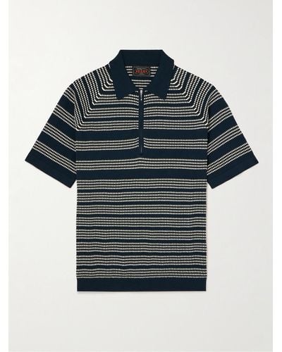 Beams Plus Striped Cotton-jacquard Half-zip Polo Shirt - Blue