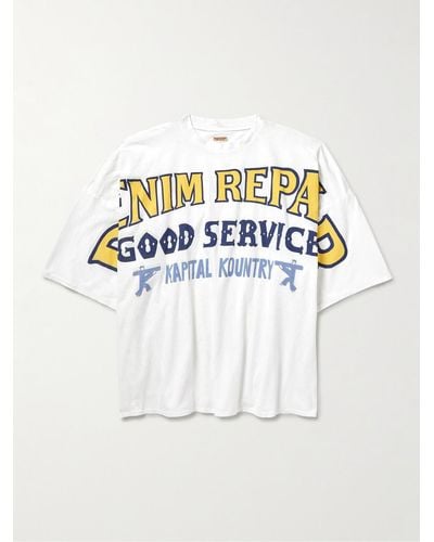 Kapital T-shirt oversize in jersey di cotone con stampa Denim Repair - Bianco