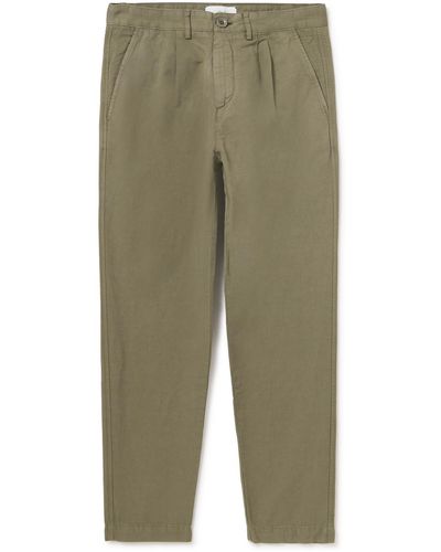 MR P. Straight-leg Pleated Garment-dyed Cotton And Linen-blend Pants - Green
