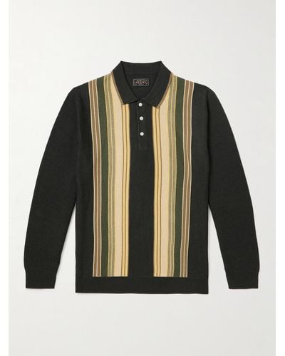 Beams Plus Pullover aus Wolle mit Polokragen und Streifen - Grün