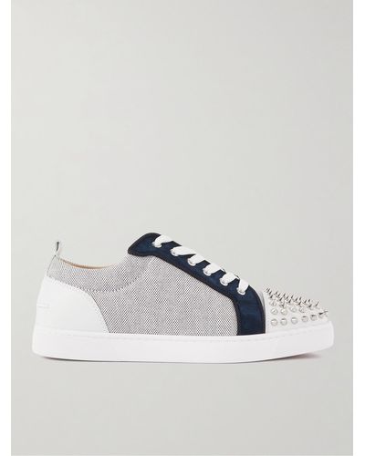 Christian Louboutin Louis Junior Studded Leather-trimmed Canvas Trainers - Grey