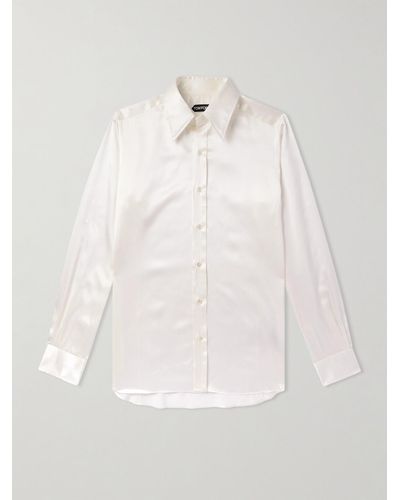 Tom Ford Cutaway-collar Silk-satin Shirt - Natural