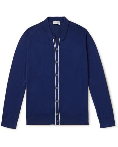 John Smedley Contrast-tipped Sea Island Cotton Shirt - Blue