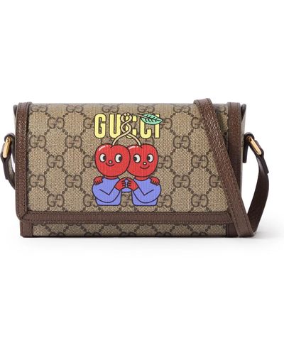 Gucci Mini Leather-trimmed Printed Monogrammed Coated-canvas Messenger Bag - Brown
