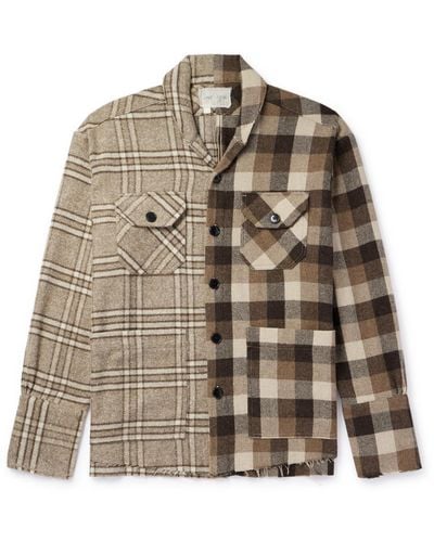 Greg Lauren Checked Wool-blend Shirt - Brown
