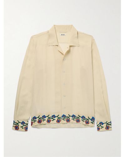 Bode Flowering Liana Embroidered Silk-crepe Shirt - Natural