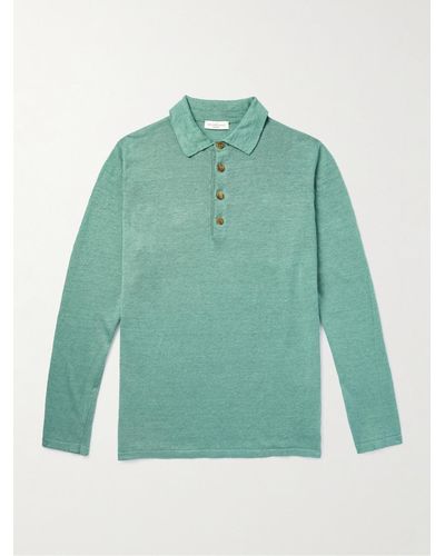 Richard James Linen Polo Shirt - Green