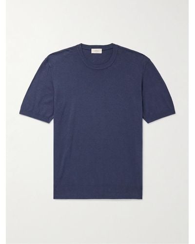 Altea Schmal geschnittenes T-Shirt aus einer Leinen-Baumwollmischung - Blau