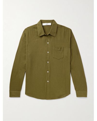 Séfr Leo Textured-cotton Voile Shirt - Green