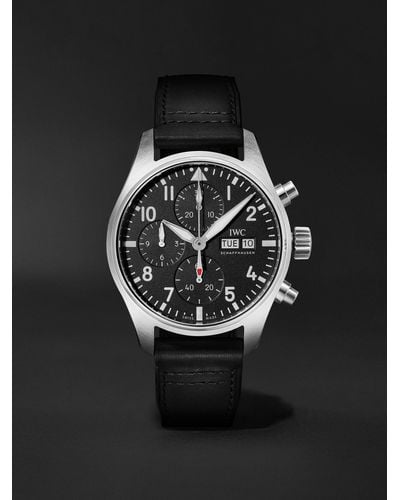 IWC Schaffhausen Pilot's Automatic Chronograph 41mm Stainless Steel And Leather Watch - Black