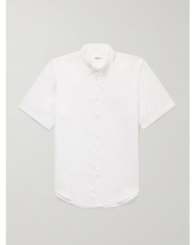 NN07 Arne 5706 Button-down Collar Linen Shirt - White